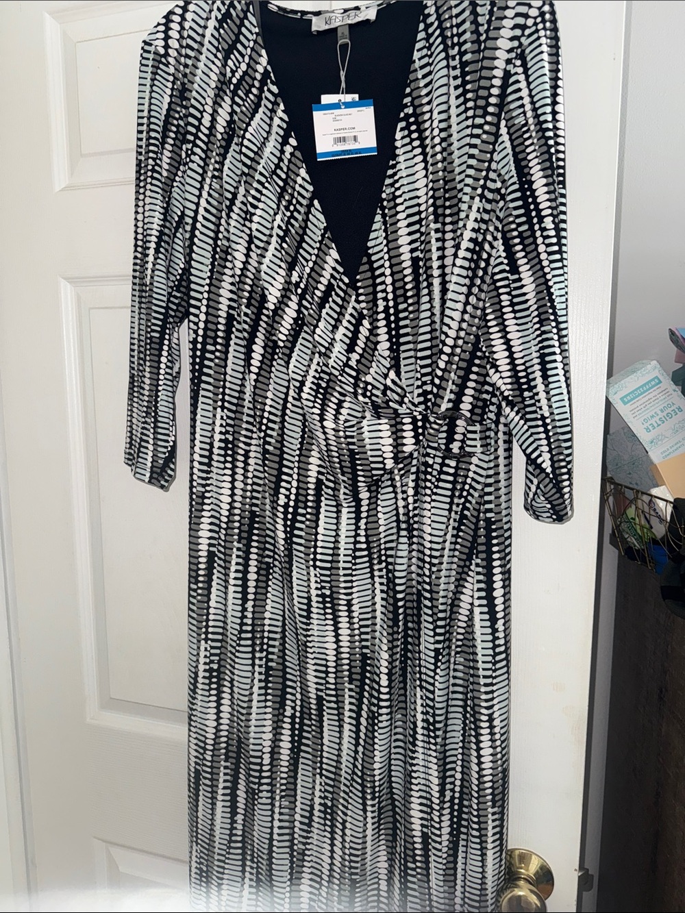 Kasper Black and White Midi Wrap Dress